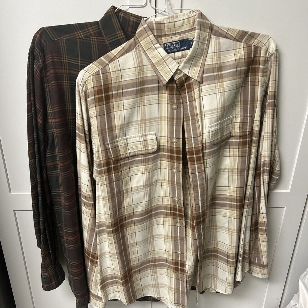 Vintage Polo Ralph Lauren Mens Long Sleeve Plaid Shirts Mens Large
